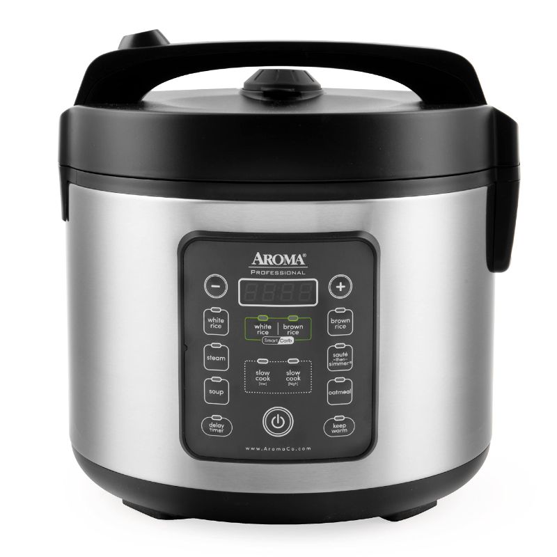 Photo 1 of AROMA HOUSEWARES ARC-1120SBL SMARTCARB COOL-TOUCH STAINLESS STEEL RICE MULTICOOKER FOOD STEAMER, SLOW COOKER WITH NON-STICK INNER POT AND STEAM TRAY, 20-CUP(COOKED)/ 5QT, BLACK SMART CARB
