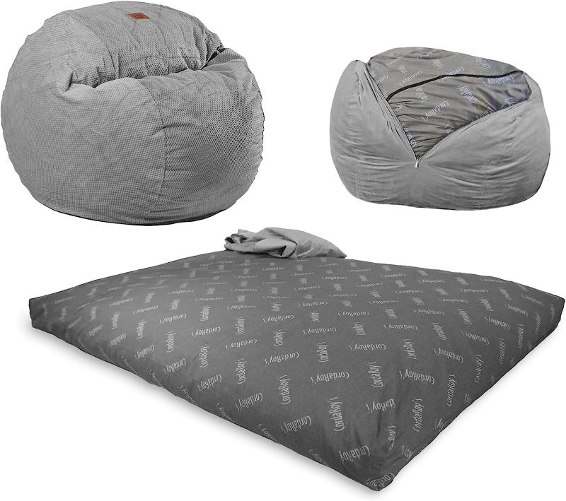 Photo 1 of ***NEEDS CLEANING***CordaRoy's Chenille Bean Bag Chair, Convertible Chair Folds from Bean Bag to Bed, As Seen on Shark Tank, Charcoal - Full Size
