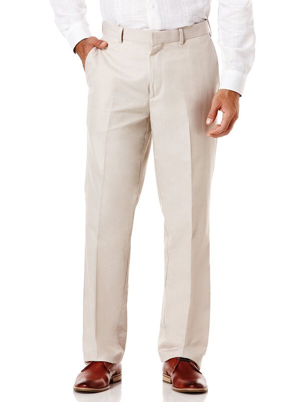 Photo 1 of Cubavera Men's Linen Blend Big and Tall Cotton Flat Front Textured Pants in Natural Linen Beige 44X30