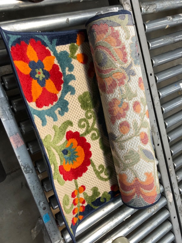 Photo 1 of **MINOR WEAR & TEAR**Nourison Aloha Indoor/Outdoor Floral Multicolor Area Rug Runner (2'3"x12') 2'3" x 12' Multi Color