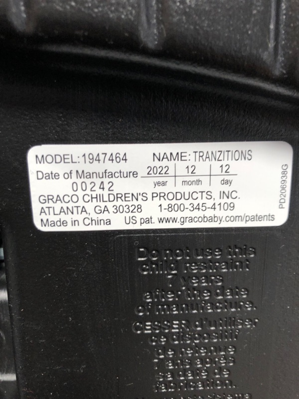 Photo 7 of **USED,WEAR & TEAR**Graco Tranzitions 3 in 1 Harness Booster Seat, Proof Tranzitions Black