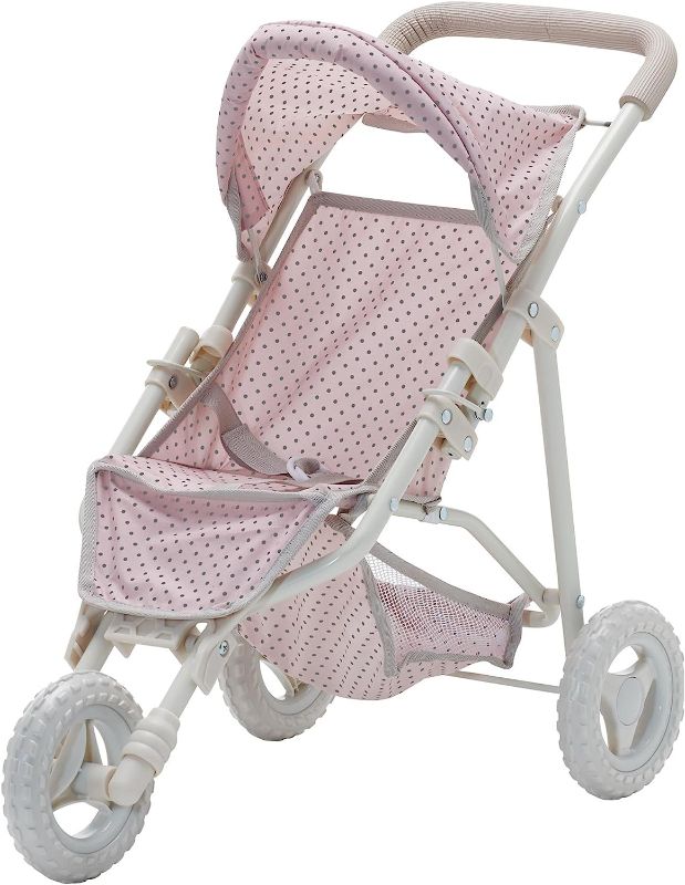 Photo 1 of **MINOR WEAR & TEAR**Olivia's Little World Baby Doll Jogging Stroller Polka Dots Princess Collection, Doll Pram for 18" Dolls, Foldable Stroller, Pink & Gray
