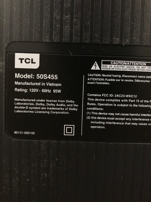 Photo 3 of (missing parts )TCL 50" Class 4-Series 4K UHD HDR Smart Roku TV – 50S455 2022 50-inch