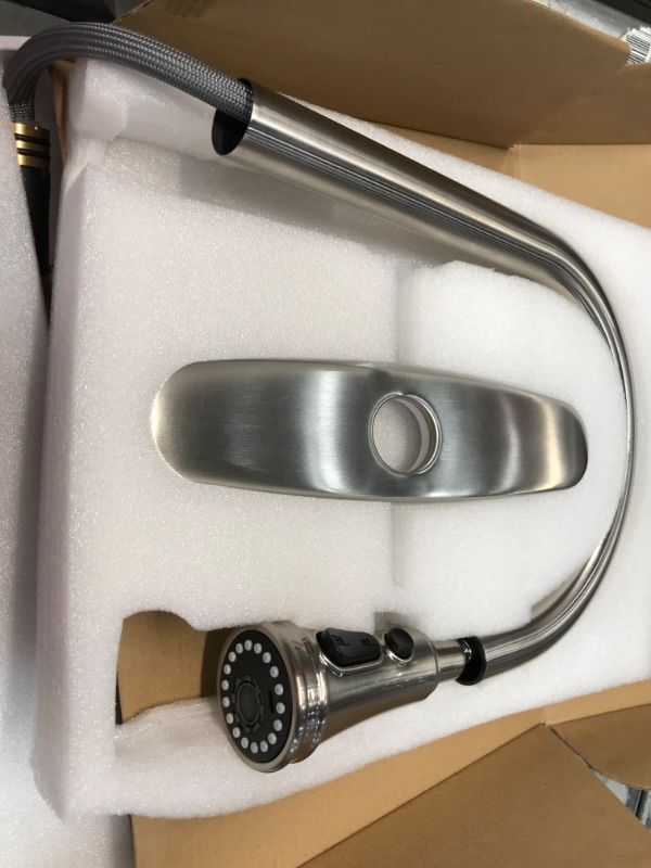 Photo 2 of  Kitchen Faucet with Pull Down Sprayer Brushed Nickel, High Arc Single Handle Kitchen Sink Faucet with Deck Plate, Commercial Modern rv Stainless Steel Kitchen Faucets, Grifos De Cocina *PICTURE FOR REFERENCE*