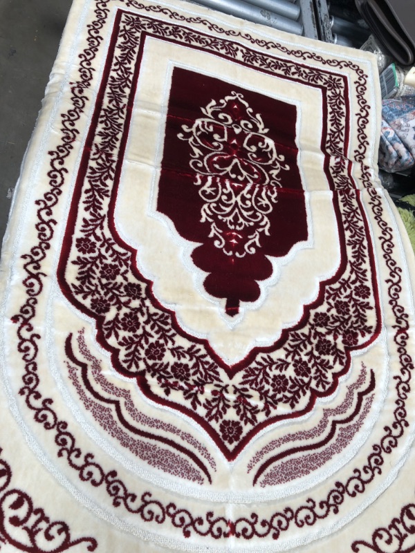 Photo 1 of 41.5x27 Inch Red and Beige Fringed Prayer Rug 