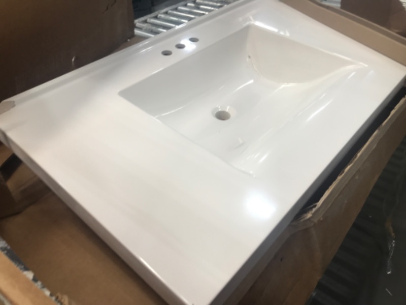 Photo 2 of **DAMAGED** 37 in. W x 22 in. D Cultured Marble Vanity Top in White with Integrated Sink