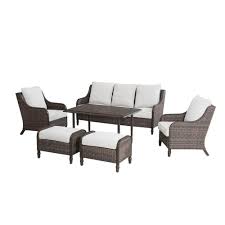 Photo 1 of **MISSING FEW PARTS* Hampton Bay
Windsor 6-Piece Brown Wicker Outdoor Patio Conversation Seating Set with CushionGuard Biscuit Tan Cushions