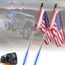 Photo 1 of **MISSING PARTS*** Xprite 4FT Spiral Whip Lights, Red&White&Blue LED Safety Warning Flexible Whips Light w/ Rocker Switch & America Flag for Side by Side Buggy Dunes Off-Road UTV ATV Yamaha RZR Can-Am Trucks 4X4 - 2PCS Red White Blue-2PCS