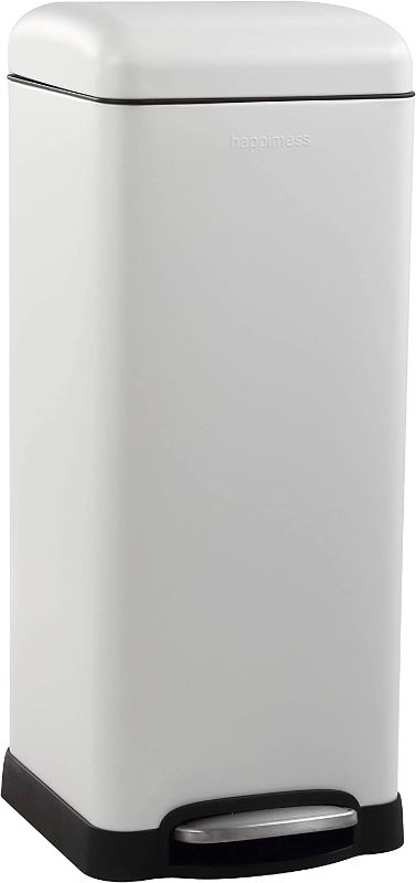 Photo 1 of *MINOR DAMAGE** happimess HPM1007A Betty Retro 8-Gallon Step-Open Trash Can with Soft-Close Lid, Fingerprint Resistant, Modern, Minimalistic for Home, Kitchen, Laundry Room, Office, Bedroom, Bathroom, White
