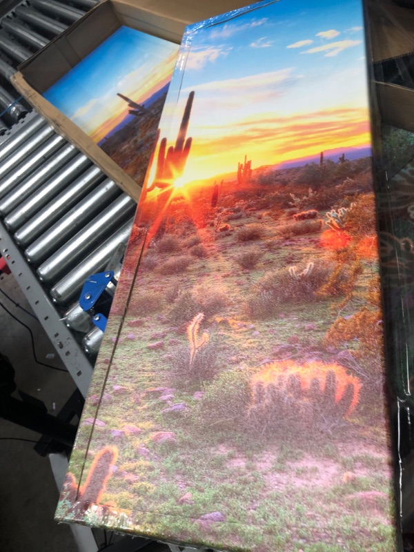 Photo 2 of **BOX CUTTER DAMAGE TO ONE**
sechars Extra Large 5 Piece Canvas Painting North American Sonoran Desert at Sunset Picture Print on Canvas Botanical Cactus Landscape Artwork for Living Room Ready to Hang Each Piece 12"x32"