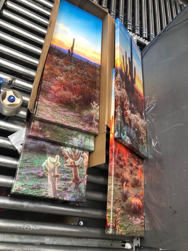 Photo 3 of **BOX CUTTER DAMAGE TO ONE**
sechars Extra Large 5 Piece Canvas Painting North American Sonoran Desert at Sunset Picture Print on Canvas Botanical Cactus Landscape Artwork for Living Room Ready to Hang Each Piece 12"x32"