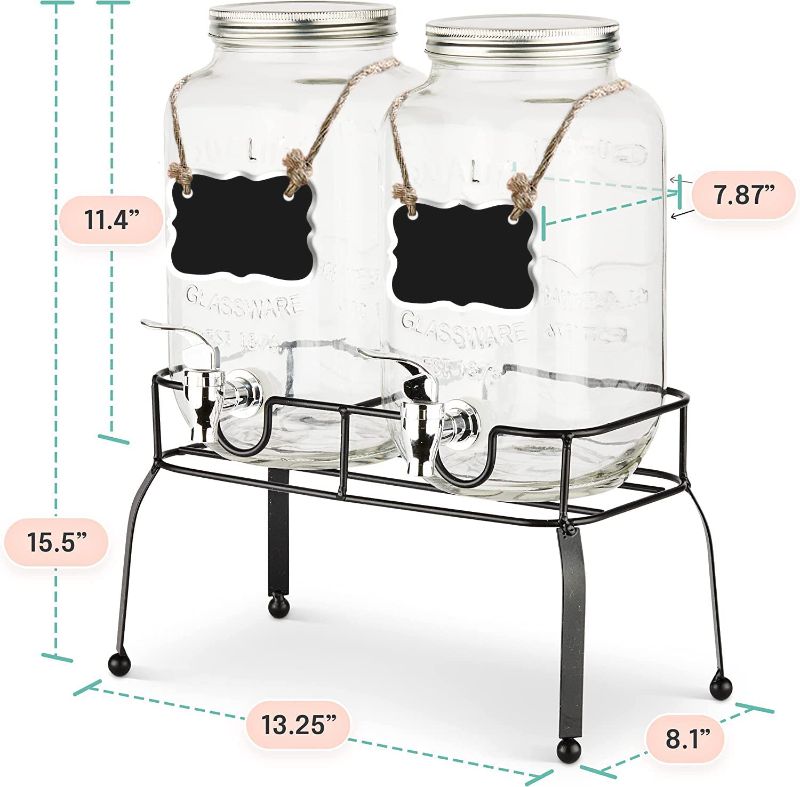 Photo 1 of (ONLY ONE+ACCESSORIES) Estilo Glass Drink Dispenser with Stand - Set of 2-1 Gallon Glass Jar Beverage Dispensers for Parties, Glass Water Dispenser Countertop for Weddings, Sun Tea Jar, Lemonade, Laundry Detergent Dispenser
