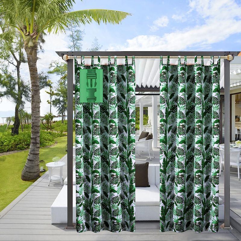 Photo 1 of DreamQuil Outdoor Curtains Indoor Waterproof, Green Curtains & Drapes with Tropical Leave Blackout Curtains Soundproof Curtains Buckle with Tieback for Easy Hanging & Unsling, 1 Panel, 52" X120"
