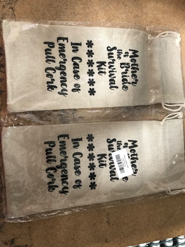 Photo 1 of 2 PACK HappyBeeCo Mother of The Bride Gift Wine Bag, Bag For Engagement Party, Wedding Couples, Bride, Groom, 1 Pc Bottle Cover, Off-White, 13.5 * 5.5 Inches