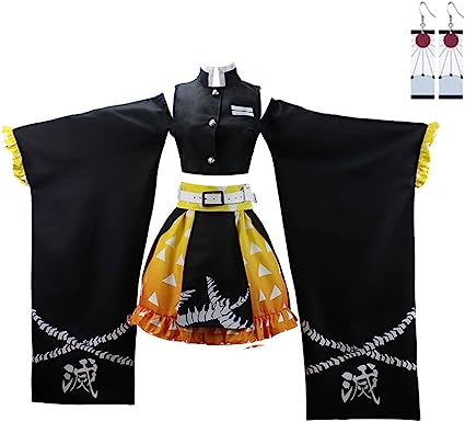 Photo 1 of (SEE NOTES) UZAIN Kamado Tanjirou Shinobu Zenitsu Cosplay Costume Japanese Anime Schoolgirl Uniform JK Sailor Dress Halloween Outfit (Orange & Black, XL)