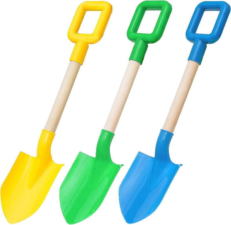 Photo 1 of BeneFine 16.5" Long Kids Beach Spades Sand Shovels,Snow Shovels,Gardening Tools KIT with Plastic Spade & Handle for Digging Sand or Snow Fun Gift Set Bundle(3 Pack)-Blue&Yellow&Red 3 packs
