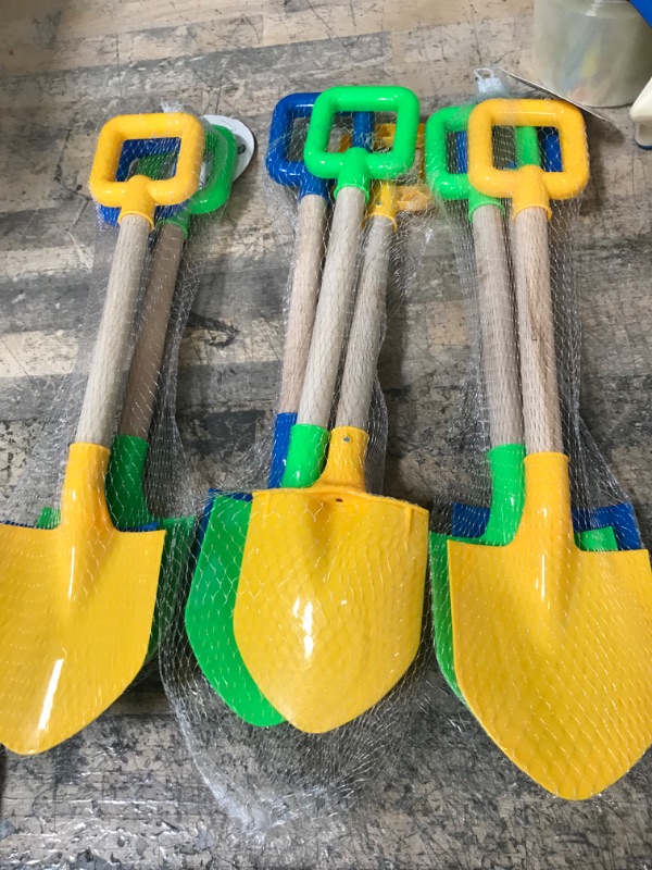 Photo 2 of BeneFine 16.5" Long Kids Beach Spades Sand Shovels,Snow Shovels,Gardening Tools KIT with Plastic Spade & Handle for Digging Sand or Snow Fun Gift Set Bundle(3 Pack)-Blue&Yellow&Red 3 packs
