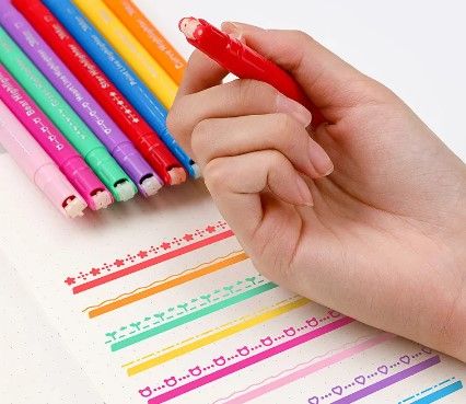 Photo 1 of 8PCS Pattern Outline Color Curve Roller Pen Lace Pen Fluorescent Marker Curve Roller Tip Colour Manual Newspaper Copying Notes
