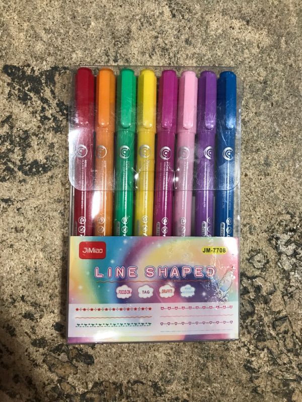 Photo 2 of 8pcs/set Double Headed Curve Marker Colored Pens with 8 Different Curve Shapes Linear Highlighter Set for DIY Journaling Drawing
