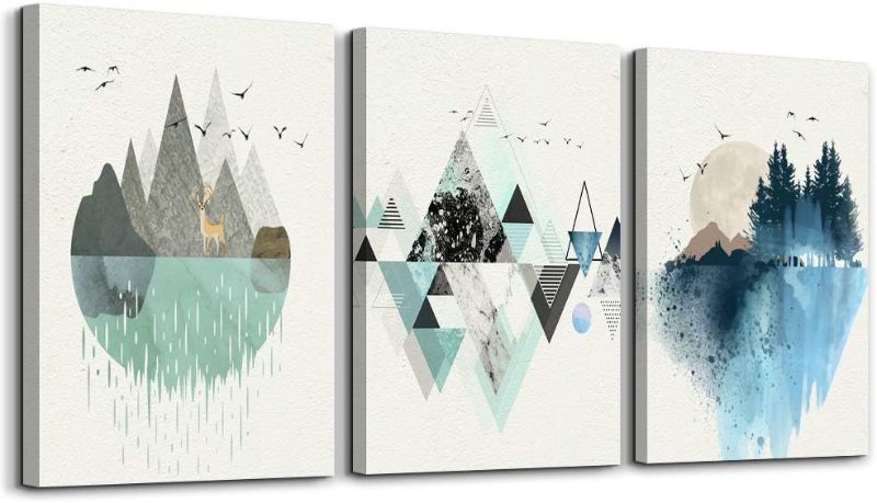 Photo 1 of Abstract Mountain in Daytime Canvas Prints Wall Art Paintings Abstract Geometry Wall Artworks Pictures for Living Room Bedroom Decoration, 12x16 inch/piece, 3 Panels Home bathroom Wall decor posters
