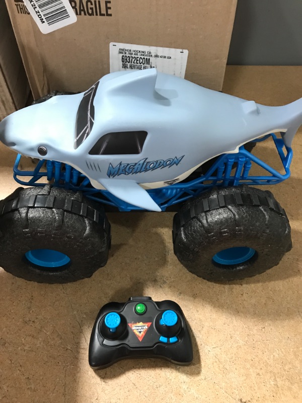 Photo 2 of **PARTS ONLY**USED**UNFUNCTIONAL**
Monster Jam Official Megalodon Storm All-Terrain Remote Control Monster Truck - 1:15 Scale