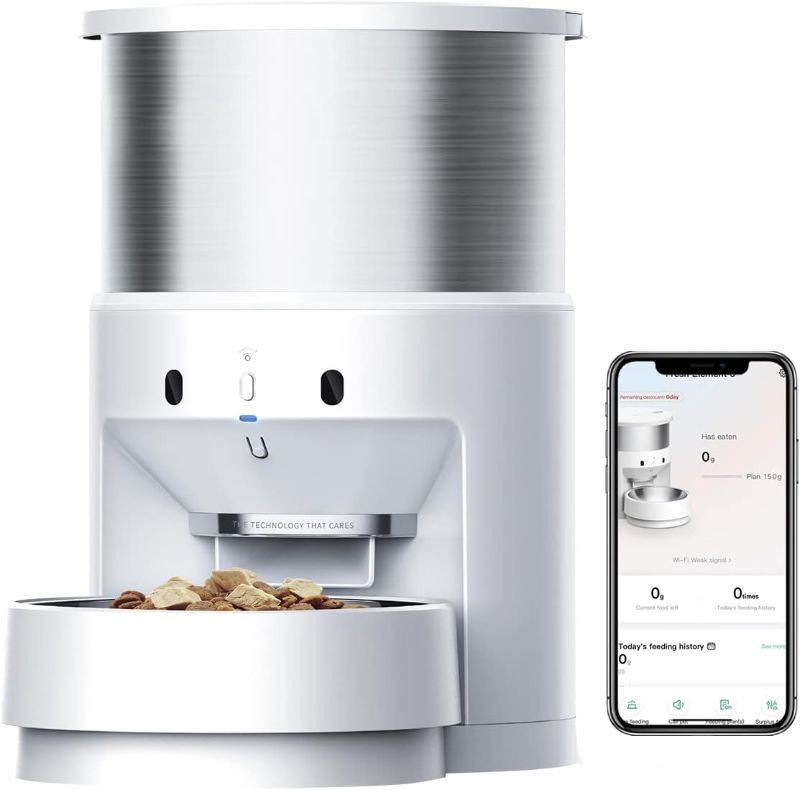 Photo 1 of  TURNS ON -TKIT Automatic Cat Feeders, Pet Dry Food Dispenser Triple Preservation with Stainless Steel Bowl, Scheduled Cat Feeder 5-200g Portions 10 Meals Per Day, Fresh Element Infinity for Cats/Dogs
