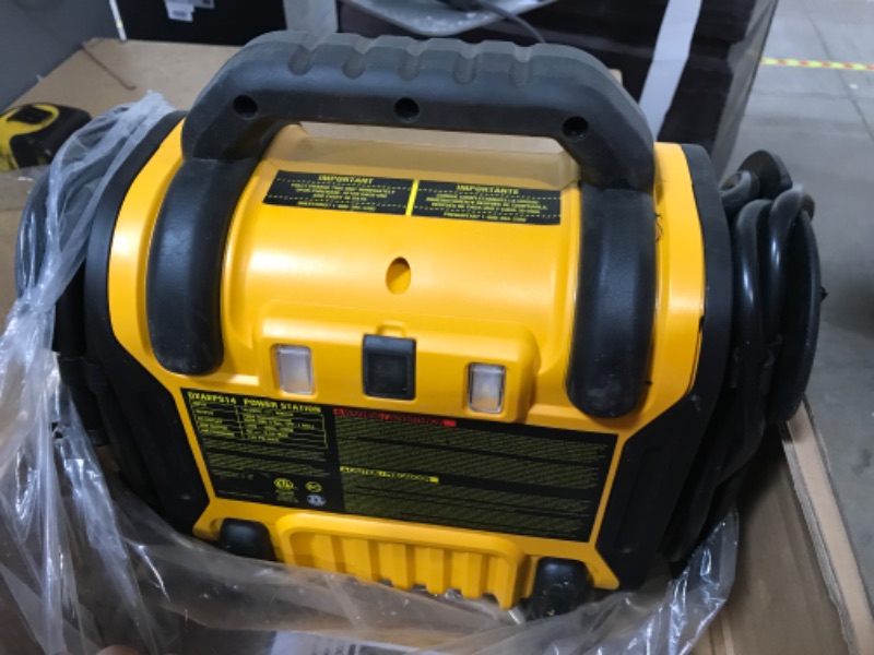 Photo 3 of DEWALT DXAEPS14 1600 Peak Battery Amp 12V Automotive Jump Starter/Power Station with 500 Watt AC Power Inverter, 120 PSI Digital Compressor, and USB Power , Yellow