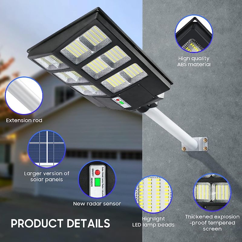 Photo 1 of 600W Solar Street Lights Outdoor, 30000LM High Brightness Dusk to Dawn LED Wide Angle Lamp , with Motion Sensor and Remote Control,Waterproof for Parking Lot, Yard, Garden, Patio, Stadium, Piazza