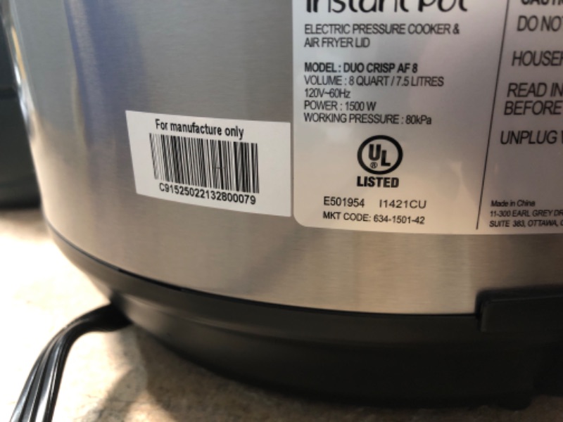 Photo 6 of **MINOR DAMAGE** Instant Pot 8 qt 11-in-1 Air Fryer Duo Crisp + Electric Pressure Cooker