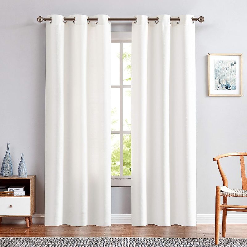 Photo 1 of **SET OF 4 CURTAINS** White Linen Textured Curtains 84 Inch Long 2 Panels for Living Room Grommet Top Light Filtering Window Drapes for Bedroom
