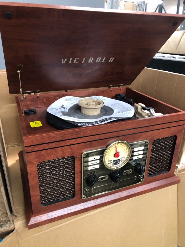 Photo 5 of **NEW TESTED** Victrola Nostalgic 6-in-1 Bluetooth Record Player & Multimedia Center with Built-in Speakers - 3-Speed Turntable, CD & Cassette Player, FM Radio | Wireless Music Streaming | Mahogany
