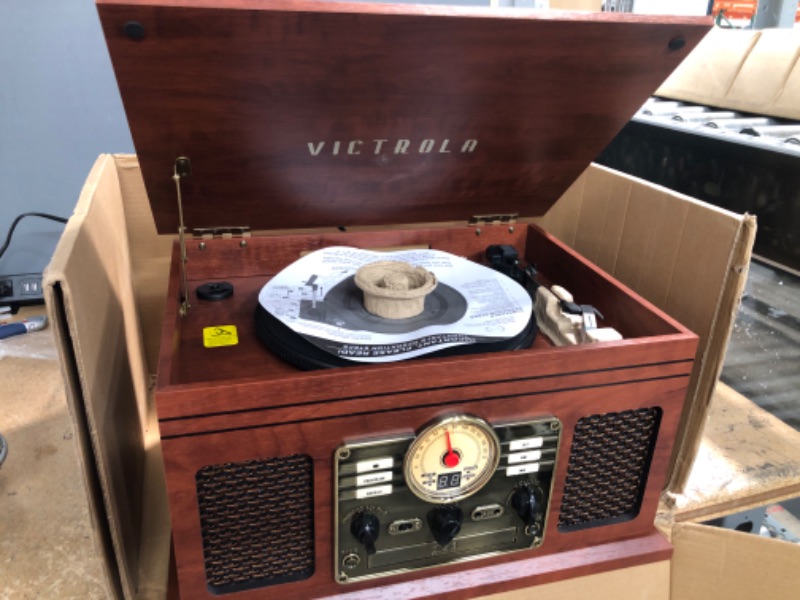 Photo 2 of **NEW TESTED** Victrola Nostalgic 6-in-1 Bluetooth Record Player & Multimedia Center with Built-in Speakers - 3-Speed Turntable, CD & Cassette Player, FM Radio | Wireless Music Streaming | Mahogany
