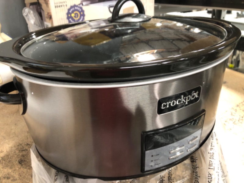 Photo 2 of **MISSING LID** DENT***
Crockpot 8 Qt. Countdown Slow Cooker - Dark Stainless Steel