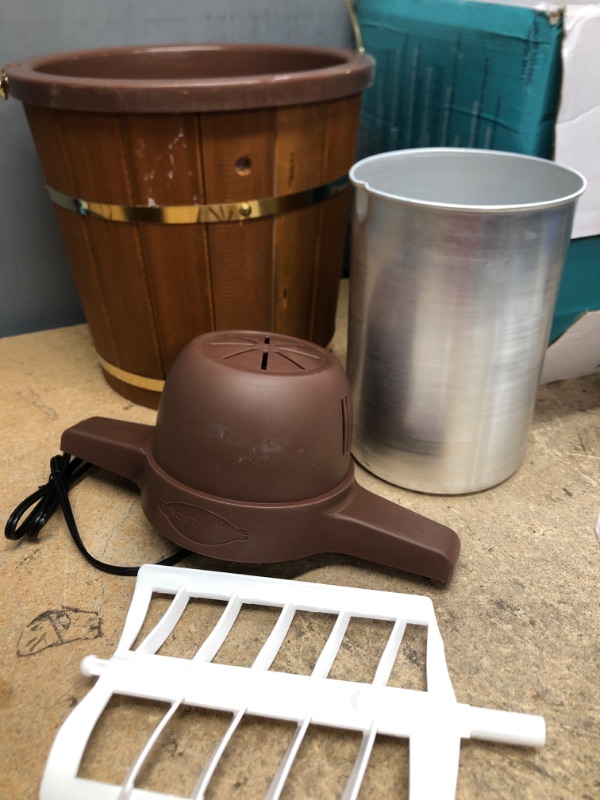 Photo 2 of *MINOR DAMAGE** Nostalgia Electric Ice Cream Maker, 4 Quarts, Soft Serve Machine with Easy-Carry Handle for Ice Cream, Frozen Yogurt or Gelato, Dark Wood Premium Dark Wood w/ Handle