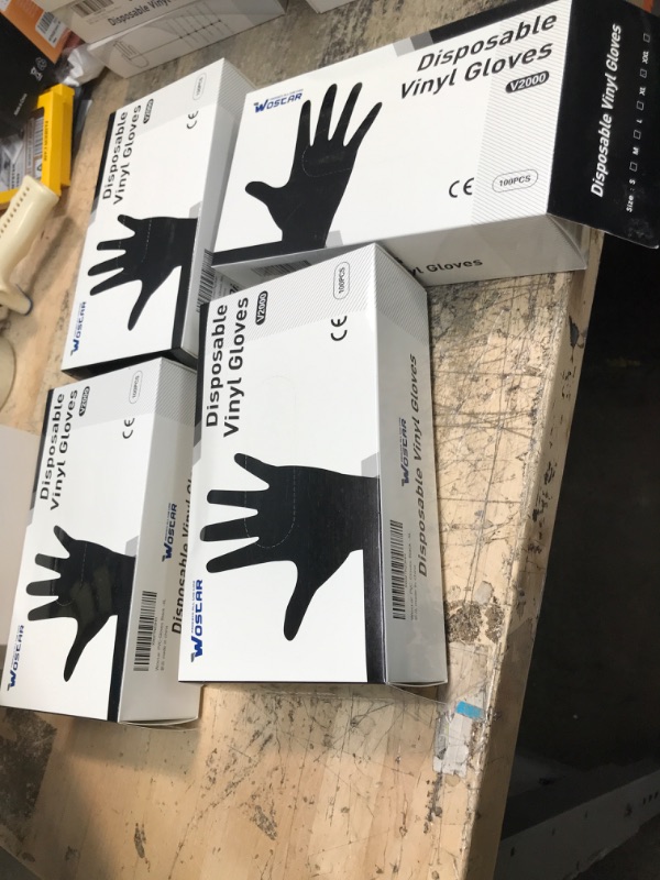 Photo 2 of **BUNDLE OF 4**  Wostar Black Vinyl Disposable Gloves XLarge 100pcs 3 Mil Latex Powder Free Rubber Exam Disposable Vinyl Work Gloves X-Large (Pack of 100) Black Xlarge 100pcs