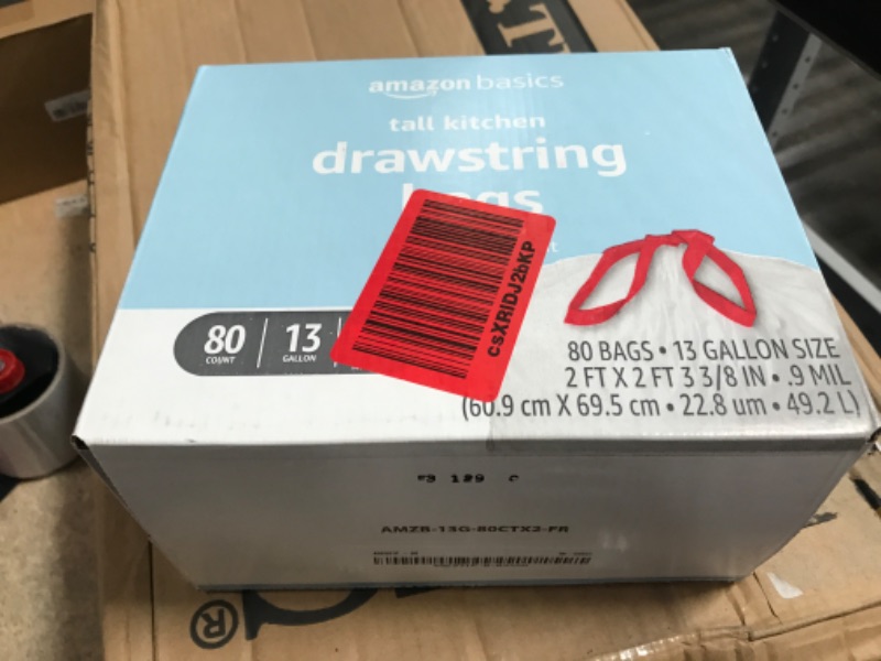 Photo 1 of Amazon Basics Tall Kitchen Drawstring Trash Bags, Clean Fresh Scent, 13 Gallon, 80 Count (Previously Solimo) Clean Fresh 80 Count (Pack of 1)