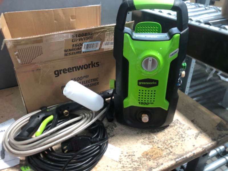 Photo 1 of Greenworks 1600 PSI (1.2 GPM) Electric Pressure Washer (Ultra Compact / Lightweight / 20 FT Hose / 35 FT Power Cord) Great For Cars, Fences, Patios, Driveways
