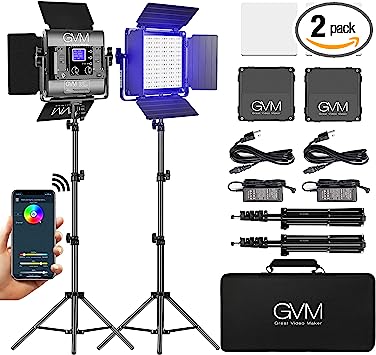 Photo 1 of GVM RGB LED Video Light, Photography Lighting with APP Control, 800D Video Lighting Kit for YouTube Studio, 2 Packs Led Panel Light for Gaming, Streaming, Conference, 8 Kinds of Scene Lights, CRI 97