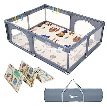 Photo 1 of Baby Playpen with Mat, Large Baby Play Yard for Toddler, BPA-Free, Non-Toxic, Safe No Gaps Playards for Babies, Indoor & Outdoor Extra Large Kids Activity Center 79"x59"x26.5" with 0.4" Playmat