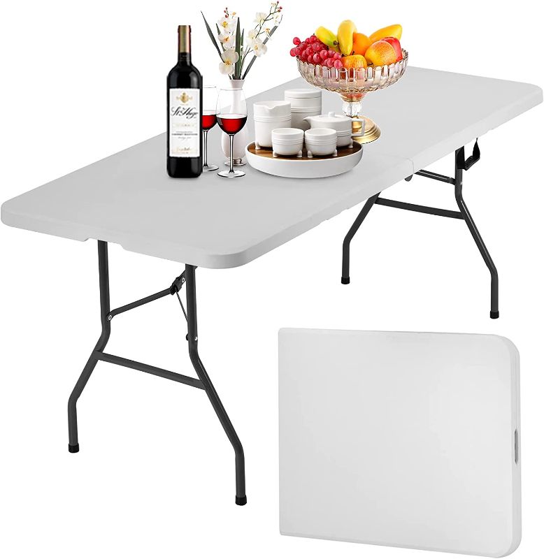 Photo 1 of 
Folding Table 6 Foot Indoor Outdoor Heavy Duty Plastic Table Portable Fold Up Table Utility Camping Dining Party Table, Easy to Assemble, White