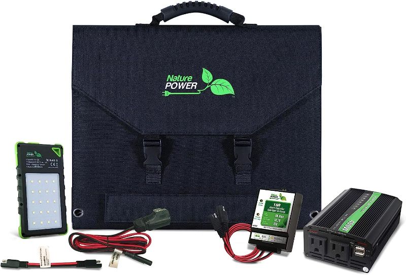 Photo 1 of **USED MISSING PARTS** Nature Power 120W Folding Solar Panel Complete Kit
