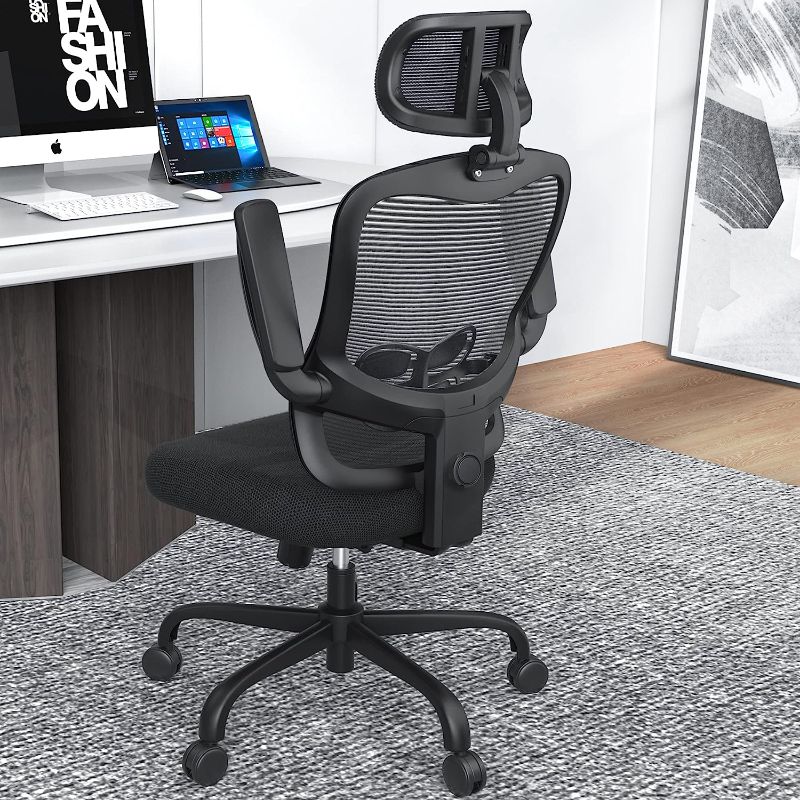 Photo 1 of LANDOMIA Ergonomic Office Desk Chair - Mesh Office Chair with Flip up Arms & Adjustable Back Height - Comfortable Computer Task Chairs with Lumbar Support for Heavy People