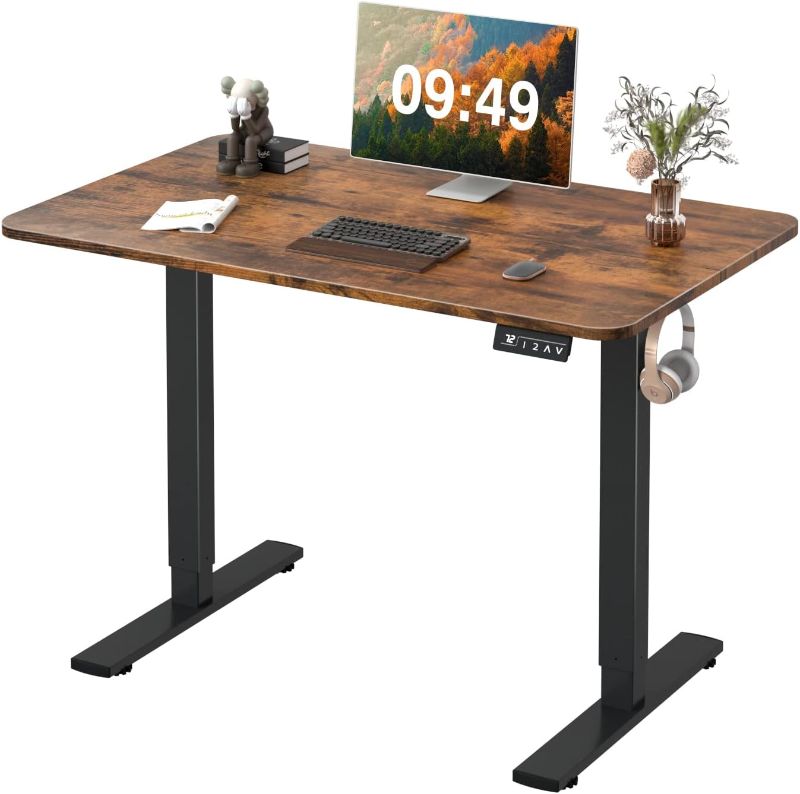 Photo 1 of  Electric Height Adjustable Standing Desk Large 40 x 24 Inches Sit Stand up Desk Home Office Computer Desk Memory Preset with T-Shaped Metal Bracke, Brown
