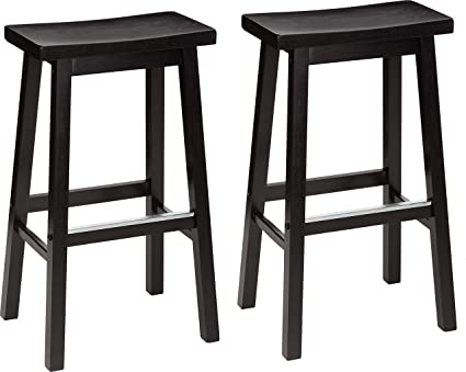 Photo 1 of (PARTS ONLY, MISSING HARDWARE) Amazon Basics Solid Wood Saddle-Seat Kitchen Counter Barstool, 29-Inch Height, Black - Set of 2
