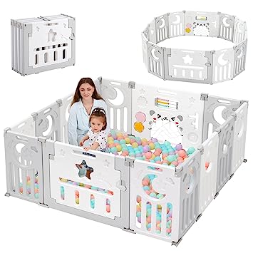 Photo 1 of **USED**
Baby Playpen, Dripex Foldable Playpen for Babies and Toddlers, Baby Fence Play Area, Custom Shape, Easy Assemble and Storage, Play Yard for Babies Safety, Indoor Outdoor Baby Play Pen