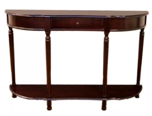 Photo 1 of 48 in. Espresso Standard Half Moon Wood Console Table with Drawer
