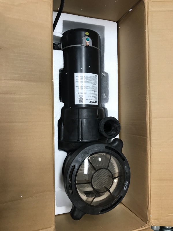 Photo 3 of ****TESTED/ POWERS ON***VEVOR Pool Pump Aboveground 2HP 115V, Single Speed, 5400GPH 1500W Powerful Swimming Pool Pump, Self Primming Pool Filtre Pump with Strainer Basket, 4 Pipe Fittings, Low Noise Single Speed 2.0hp With Plug