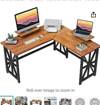 Photo 1 of GreenForest L Shaped Desk with 2 Monitor Stand, 50.4 inch Reversible Corner Computer Desk for Home Office Study Gaming Workstation Crafting Table for
