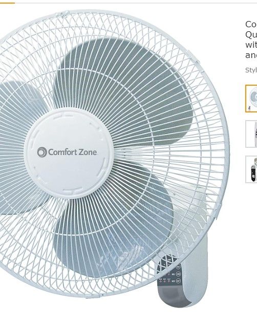 Photo 1 of Comfort Zone CZ16WR 16" Quiet 3-Speed Wall Mount Fan with Remote Control, Timer and Adjustable Tilt, White
