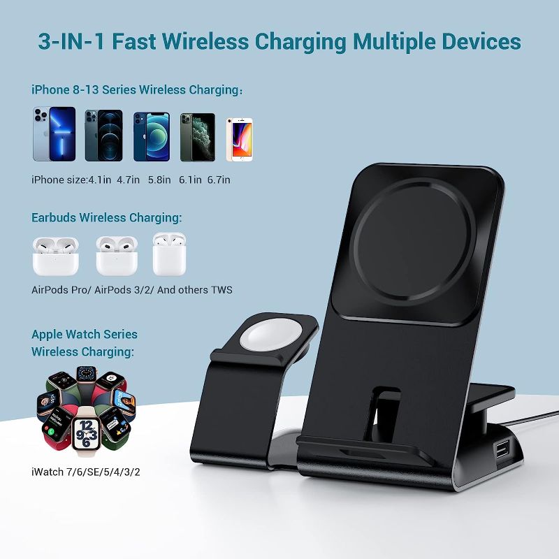 Photo 1 of MISSING POWER CORD**
Magnetic Wireless Charging Station, 3-in-1 Fast MagSafe Charger Stand 